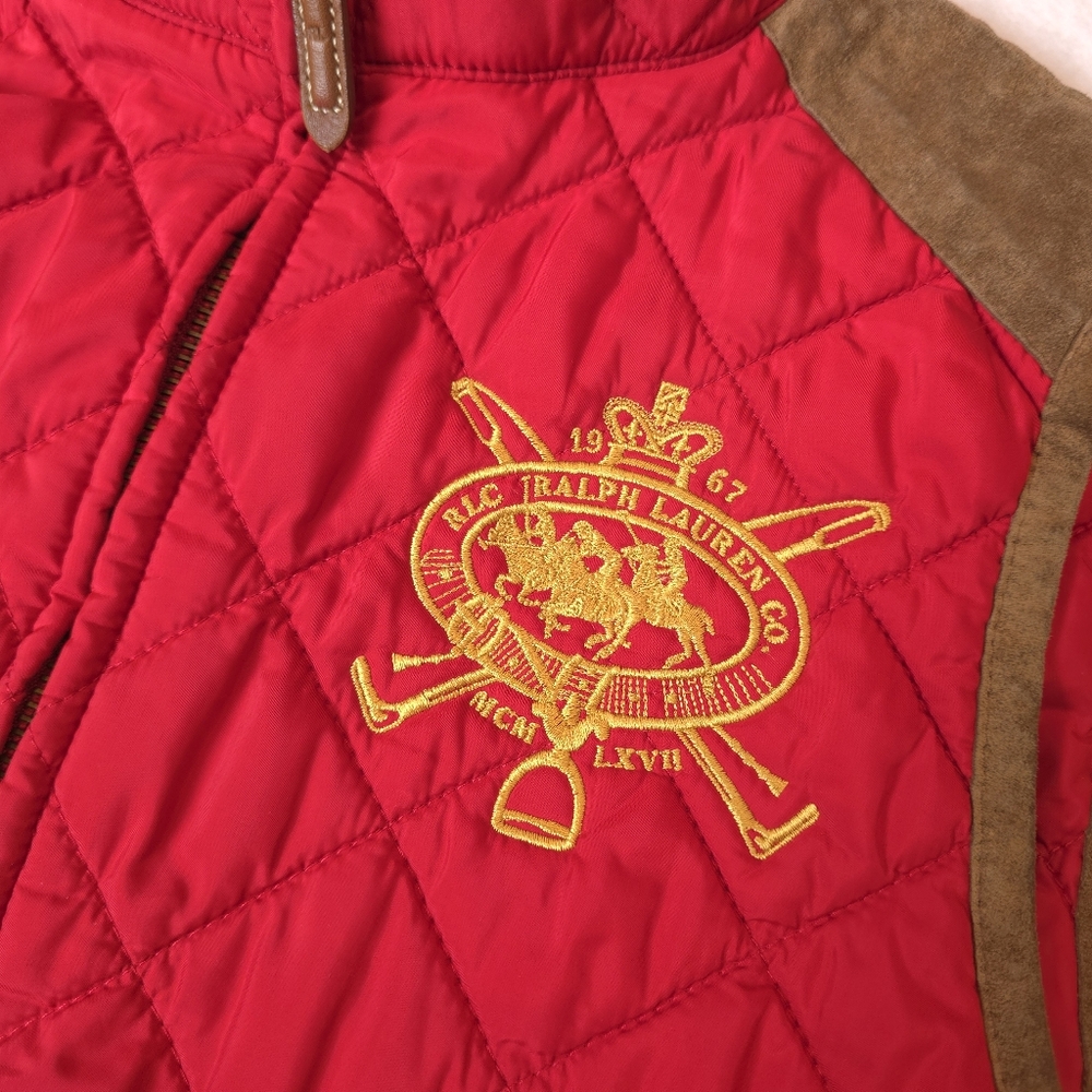 Vtg Ralph Lauren Sport Quilted Equestrian Crest Puffer Vest Womens M Red